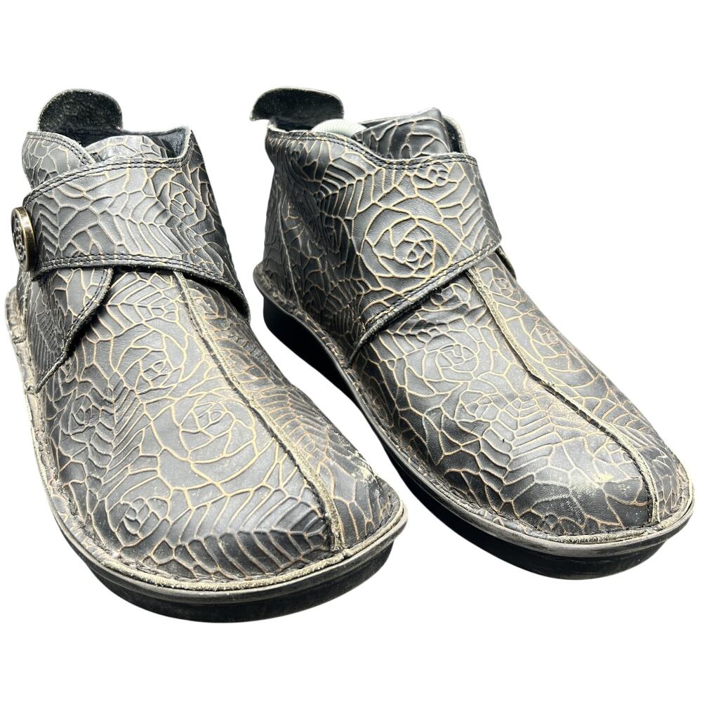 🖤 Alegria US 9.5/10 Womens Gray Floral Leather Ankle Boots Comfort Boho Witchy